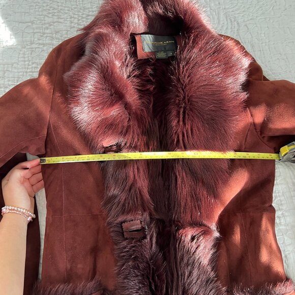 Rare DONNA KARAN SIGNATURE Brown/ Auburn Suede 100% Shearling Fur Coat Size 6 - Picture 15 of 16